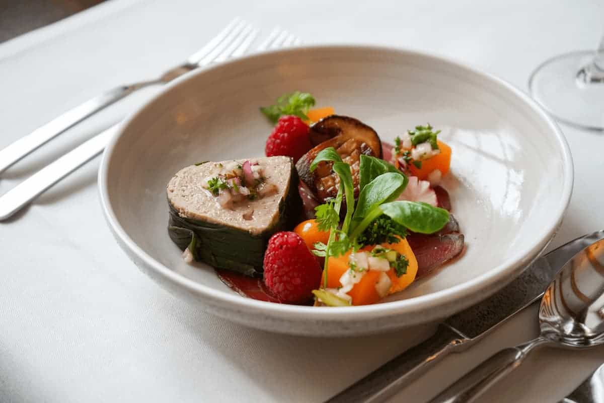 Gourmet dish with seasonal ingredients served at Queen Victoria Restaurant in Hotel Pilatus-Kulm