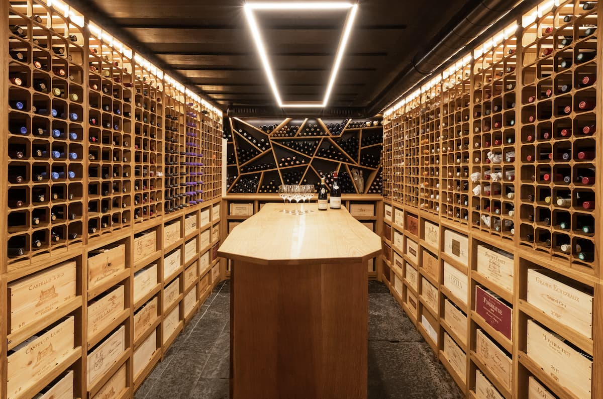 Wine cellar at Hotel Glacier Grindelwald with award-winning wine list in Switzerland, boutique hotel collection of 600 labels